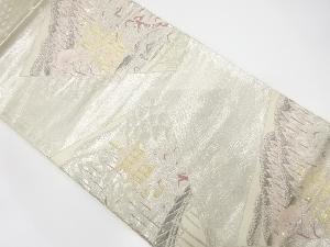 プラチナ純銀箔寺院風景模様織出し袋帯